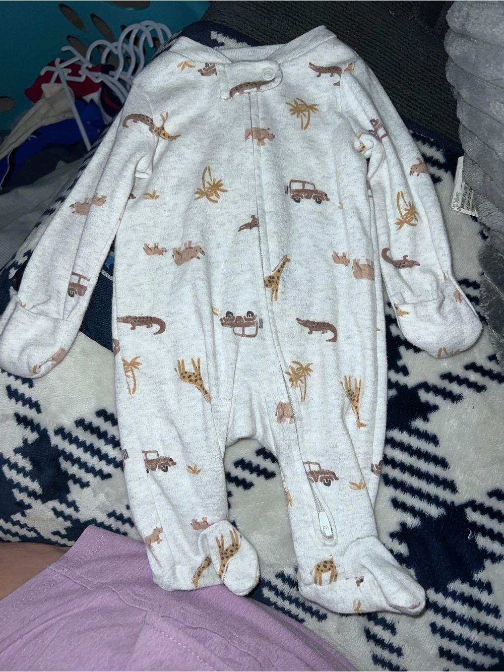 Carter's Neutral Safari Animal Print Footed One-Piece Pajama - Cream and Brown